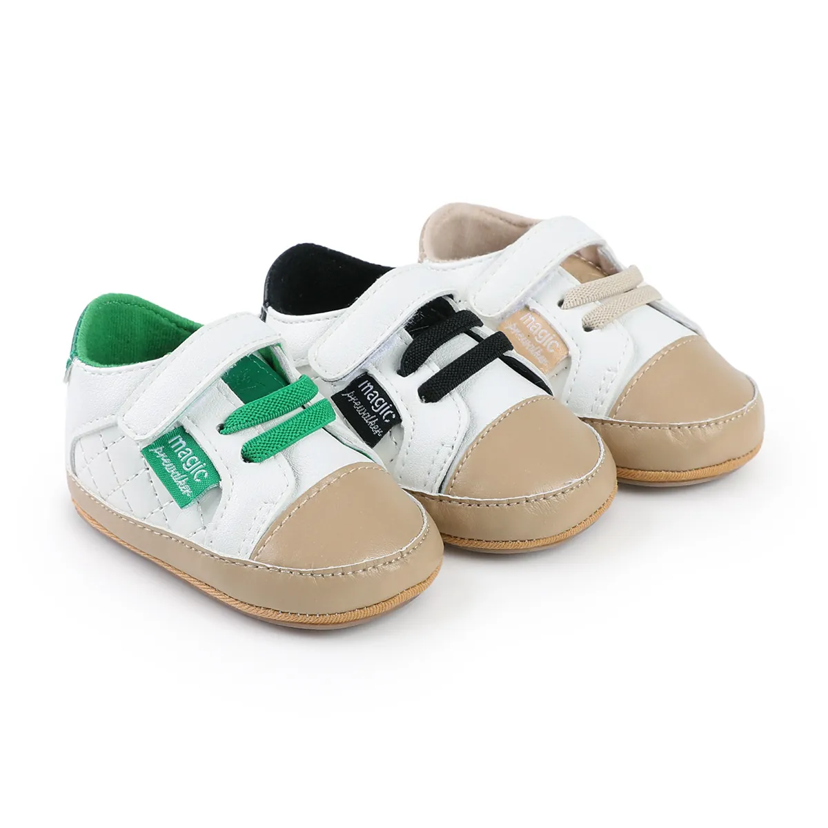 Baby First Walker Shoes Soft Sole Anti Slip Artificial PU Leather Infant Prewalker Hook And Loop Quilted Toddler Shoes 2219