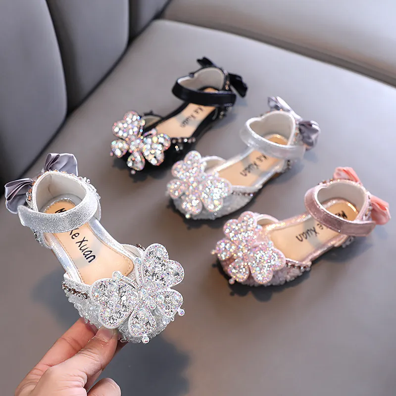 Girls Princess Shoes Rhinestone Bow Korean Style Soft Sole Sandals For Toddler Little Kids Party Wedding Dress Shoes