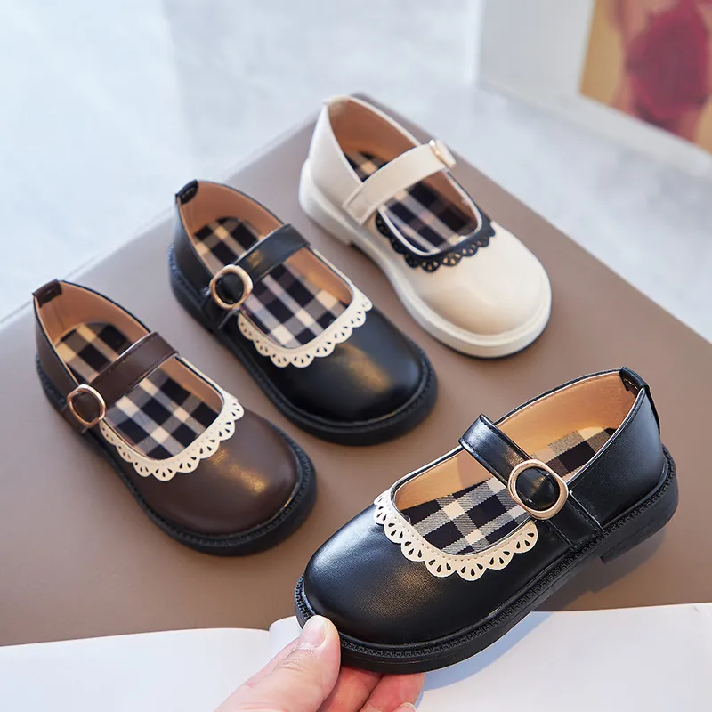 Girls PU Leather Mary Jane Shoes Lace Edge Princess Single Shoes For School Performance Performance Daily Non-slip Student Dress Shoes
