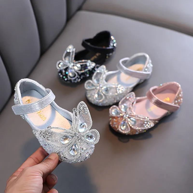 Zapatos de Princesa para Niñas con Lazo de Strass Cuero Artificial Estilo Coreano Zapatos de Baile y Fiesta para Niñas Pequeñas
