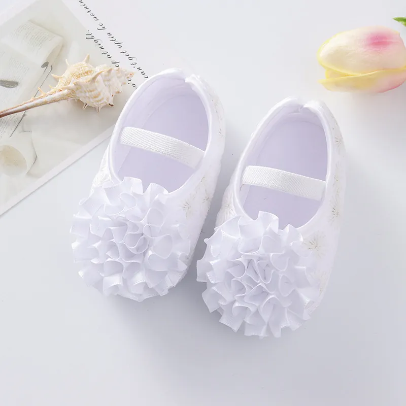 Baby Girls Princess Shoes Soft Sole Floral Infant Pre-Walker Shoes Newborn First Walkers Breathable Cotton Shoes With Ruffle Flower