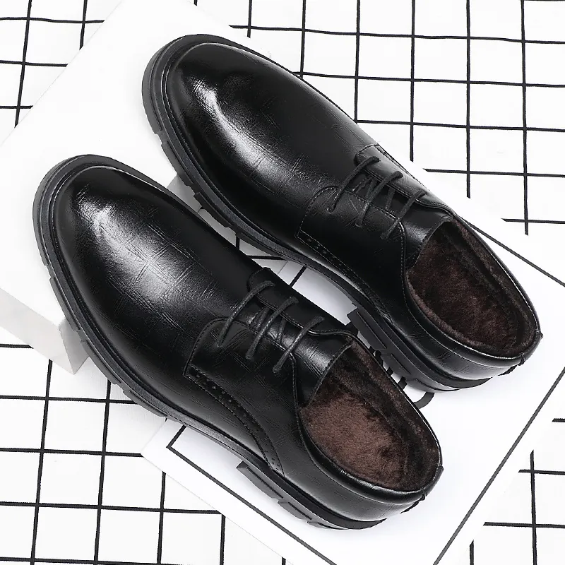 Men's Business Formal Elevator Shoes Height Increasing Wedding Dress Shoes Recycled Leather Thick Sole Brogue Derby Shoes