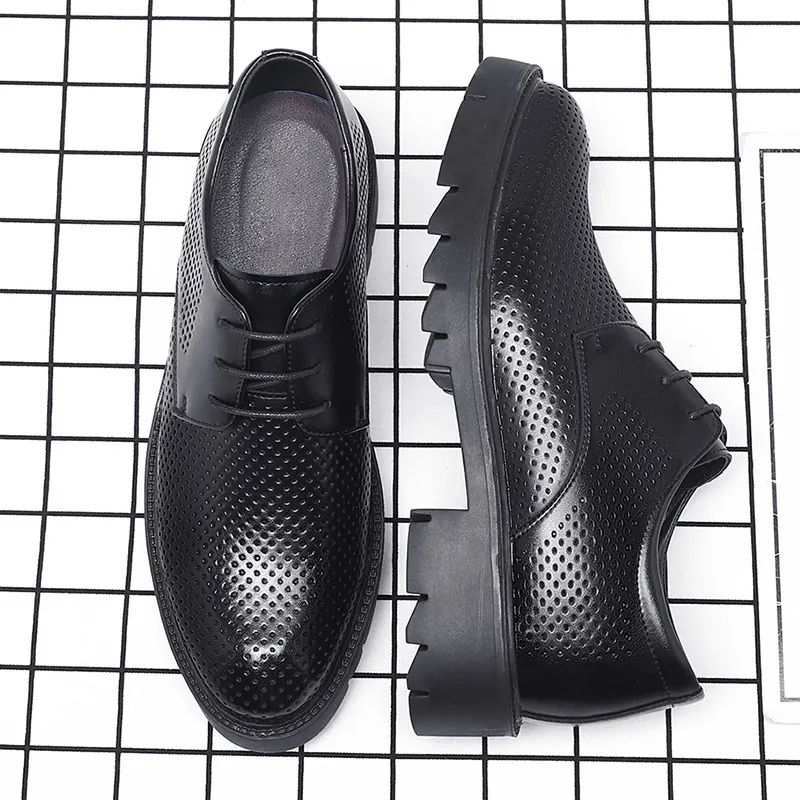 Herren Business Formelle Lederschuhe Ausschnitt Atmungsaktiv Größensteigernd Aufzugsschuhe Dicke Sohle Schwarz Hochzeit Oxford Schuhe