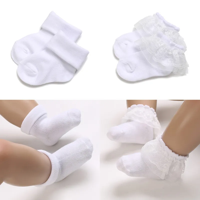 Newborn Baby Girls Cotton Socks Lace Turnover Cuffs Princess Style Breathable Mesh Thin Infant Socks White Summer Socks