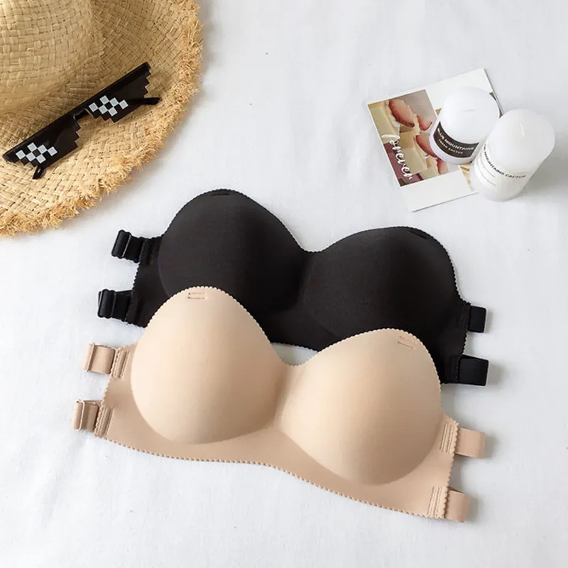 Damen Trägerloser Schlauch-BH Ohne Bügel Push-Up Unsichtbar Nahtlose Lingerie Anti-Expositions-Bralette Handpolster Top
