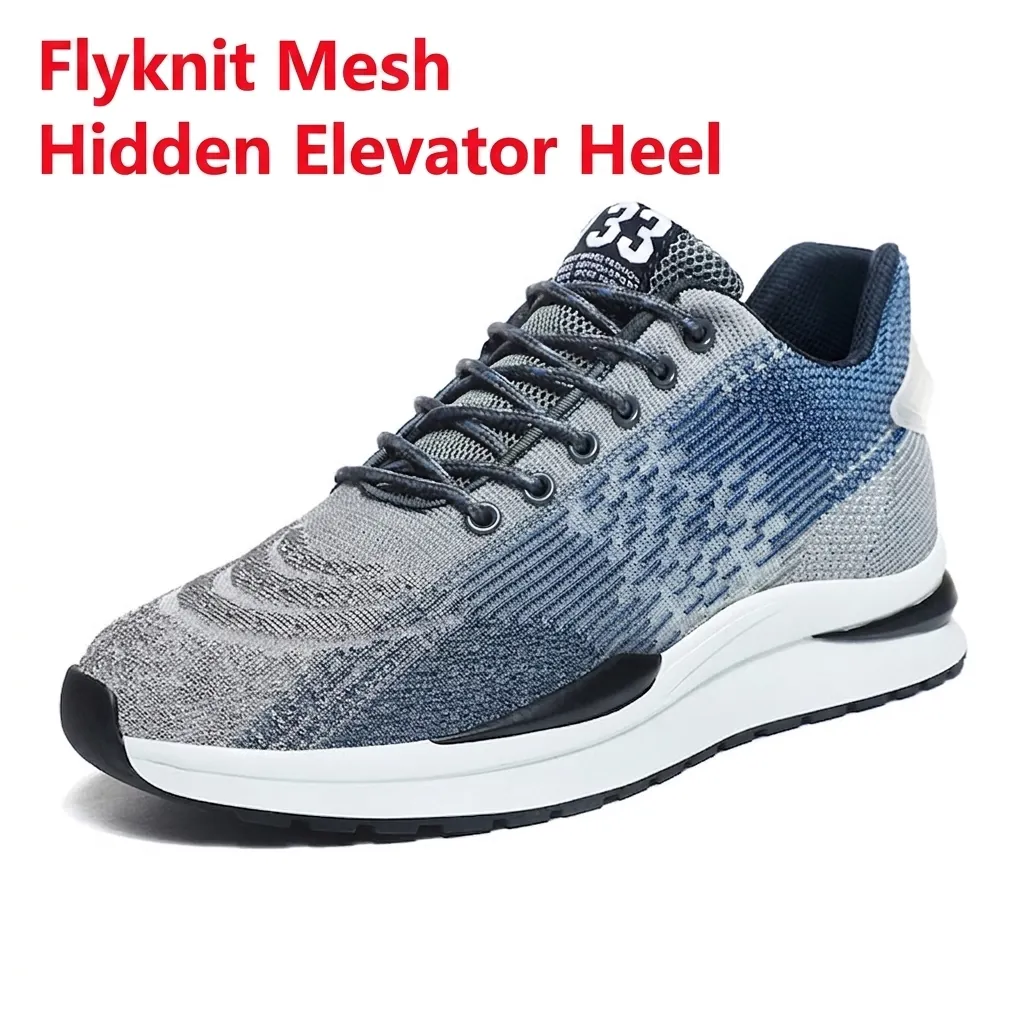 Men Fly-knit Mesh Sports Shoes Breathable Soft Sole Running Sneakers Inner Height Increasing Outdoor Casual Walking Shoes