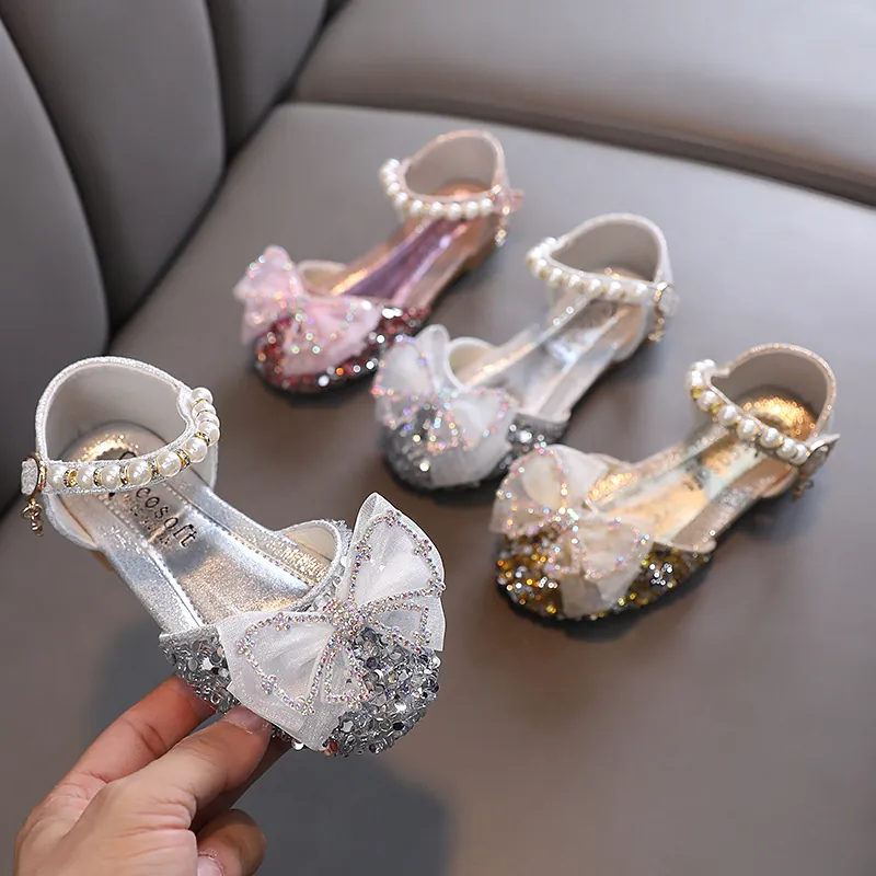 Mädchen Prinzessinnenschuhe Glitzer Pailletten Schleife Tanzschuhe Für Kinder Baby Party Hochzeit Künstliche Perle Strass Verzierte Schuhe