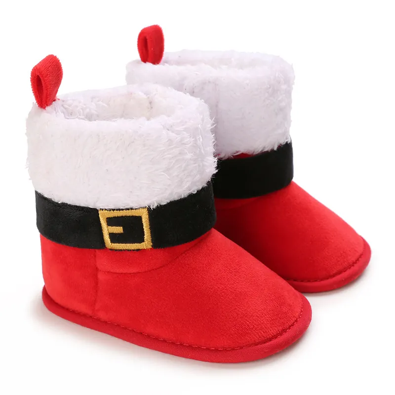 Zapatos de Algodón Estilo Papá Noel de Navidad para Bebé Botas de Primeros Pasos para Bebé Zapatos de Invierno Cálidos