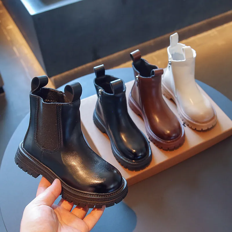 Bottines Chelsea à la Mode pour Enfants Style Britannique en Similicuir Bottines Martin pour Garçons Filles Fermeture Éclair Latérale Antidérapante Automne Hiver