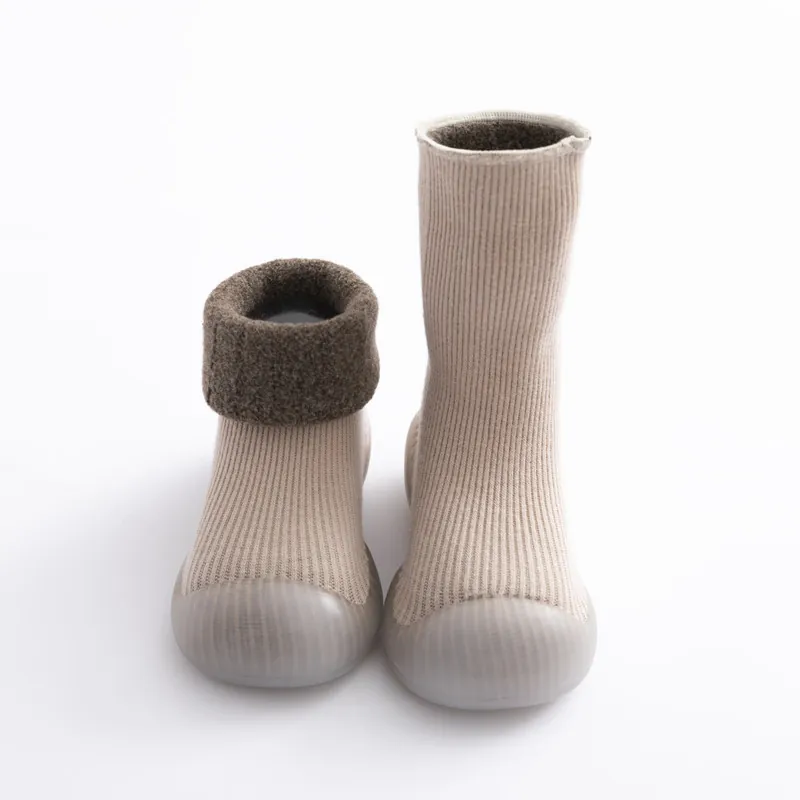 Winter Baby Artificial Lamb Wool Lining Sock Shoes Warm Non-slip Soft Sole First Walkers Knit Floor Shoes For Infants Toddlers