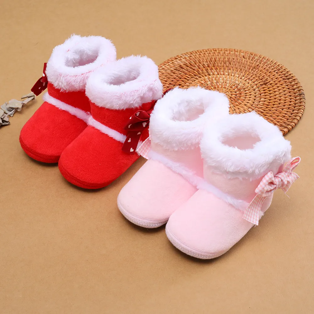 Säugling Baby Mädchen Weiche Sohle Schleife Fleece Winterschuhe Neugeborene Kleinkind Rutschfest Warm Lauflernschuhe Prinzessin Booties
