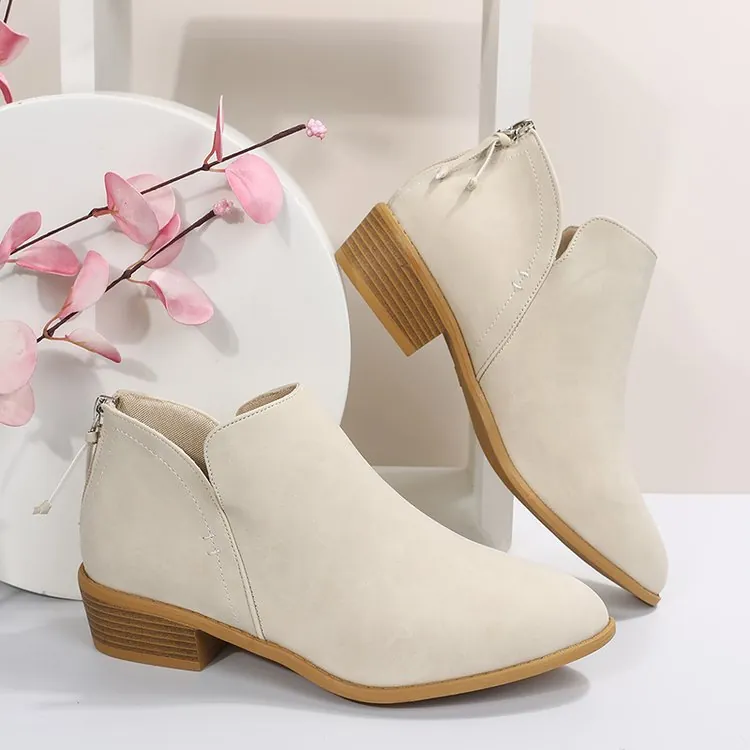 Stivaletti da Donna a Punta Chelsea Simil-Camoscio Stile Britannico Tacco Largo Cerniera Posteriore Scarpe Eleganti per Donna