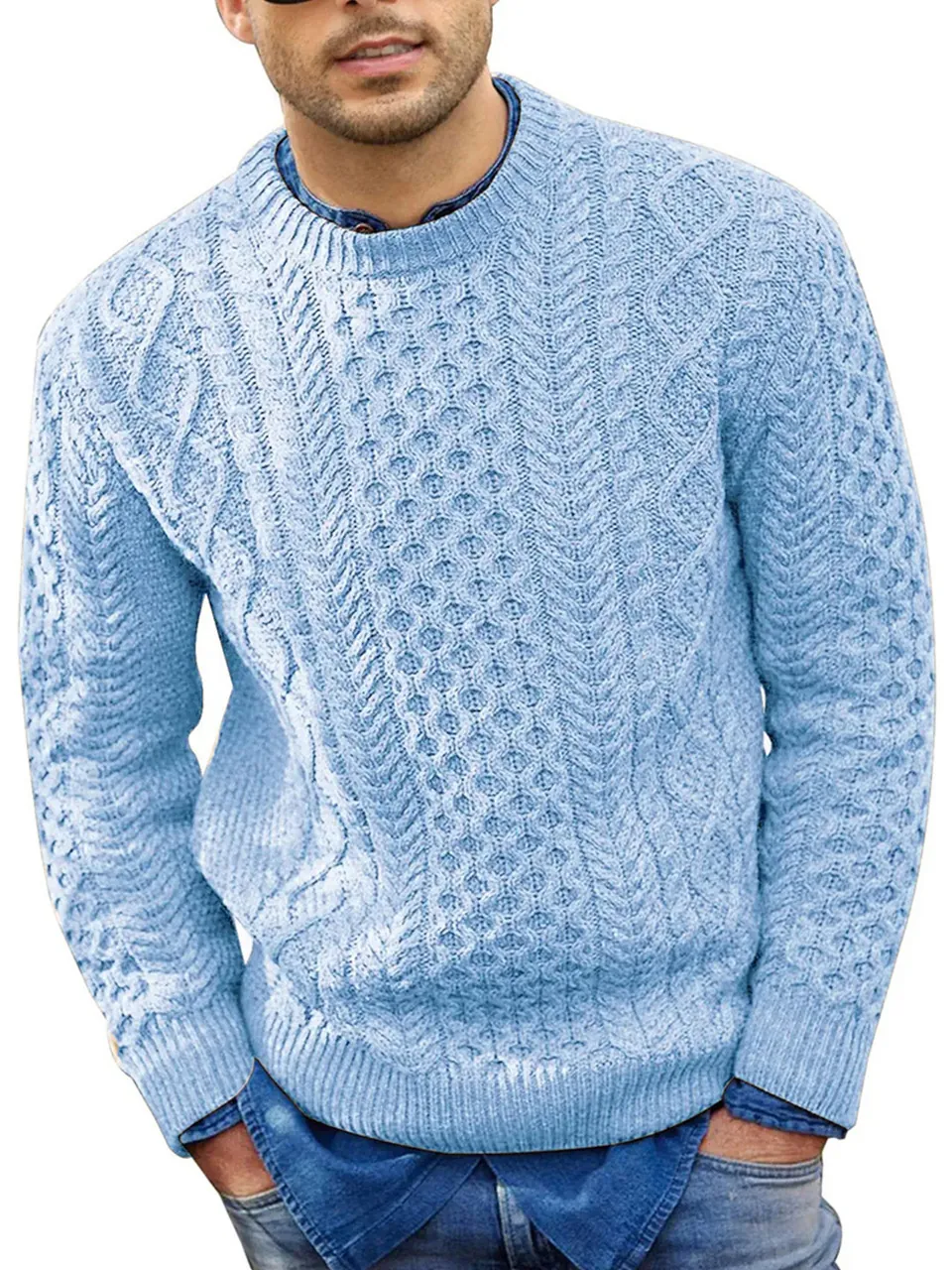 Herren Zopfstrick Pullover Rundhals Langarm Slim Fit Acryl Warm Winter Lässig Strickwaren Top Für Männer