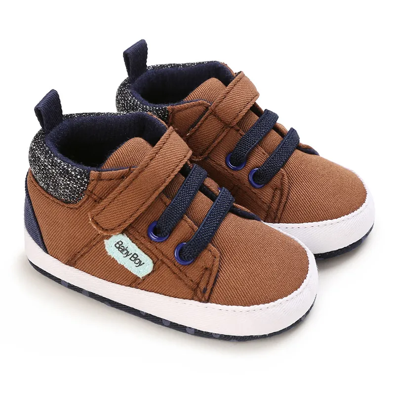 Zapatos para Primeros Pasos de Bebé Niño Suela Blanda de Algodón Antideslizantes Zapatillas Casuales Recién Nacido Velcro Marrón