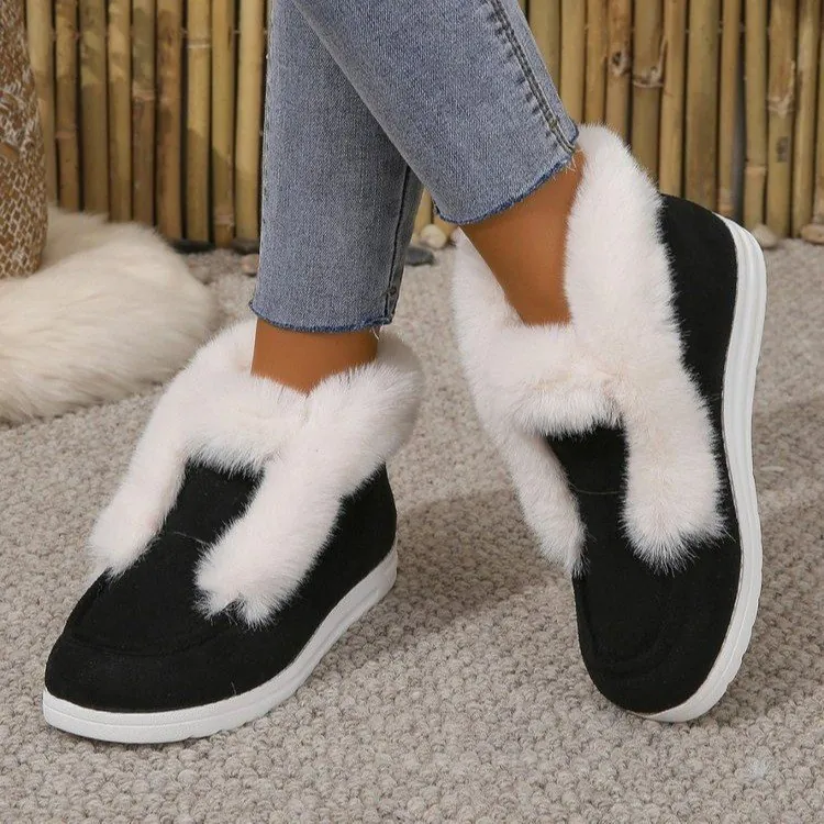 Winter Vrouwen Mannen Unisex Sneeuwlaarzen Faux Bont Gevoerd Warm Fluweel Casual Laag Model Instapper Katoenen Schoenen Rubberen Zool