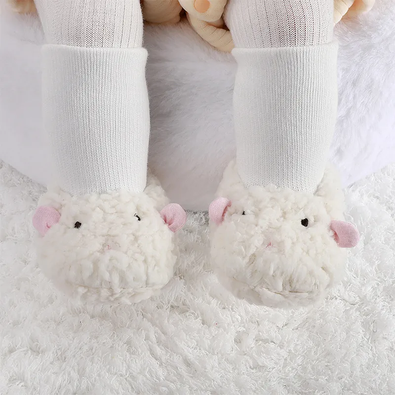 Bottes d'Hiver pour Bébé en Moumoute Chaude Doublée Polaire Chaussures Premier Pas Motif Animal Semelle Souple Chaussettes