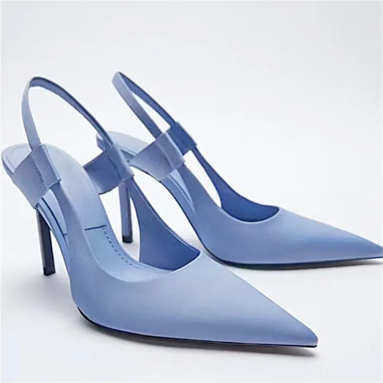 Summer Women Pointed Toe Slingback High Heels Sandals Elegant Solid Color Fabric Mid Stiletto Heel Pump Shoes For Office Party