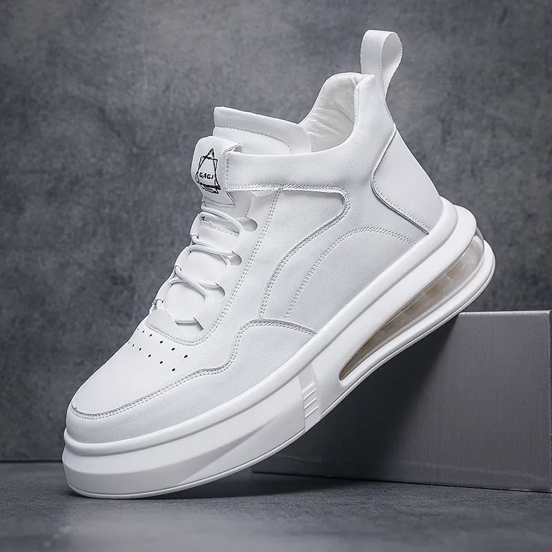 Men's Fashion Casual Sneakers Microfiber Leather Air Cushion Board Shoes Trendy Low Top Lace-up Walking Shoes For Daily Outdoor