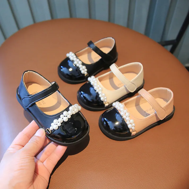 Mädchen Prinzessin Perle Mary Jane Schuhe Vintage PU Leder Patchwork Halbschuhe Für Kinder Kleinkinder Party Schule