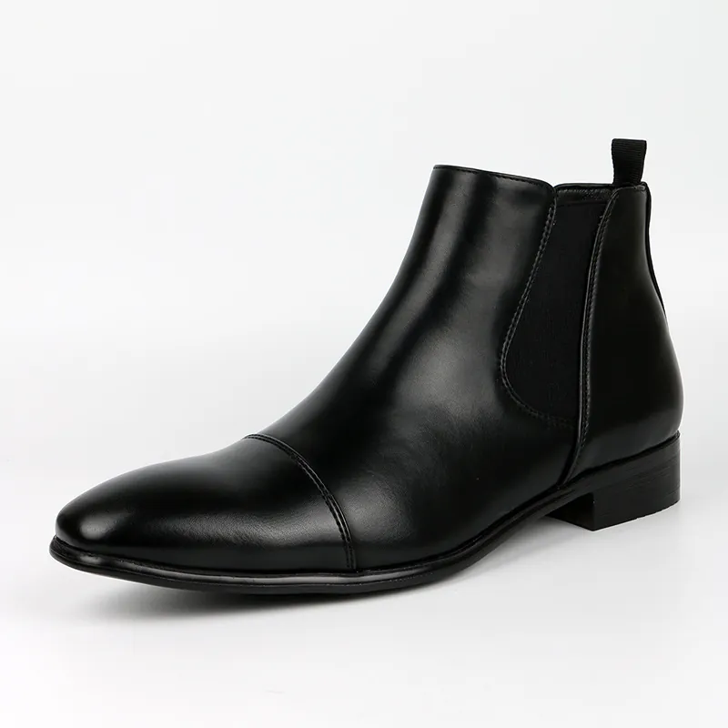 Retro Men Chelsea Boots Large Size Classic Faux PU Leather Ankle Boots Slip-On Casual Business Dress Shoes Solid Color Square Toe Men's Fashion Boots