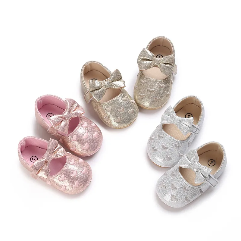Baby Mädchen Prinzessin Lauflernschuhe Weiche Gummisohle Glitzer Segeltuch Herz Schleife Kleinkind Mary Jane Schuhe