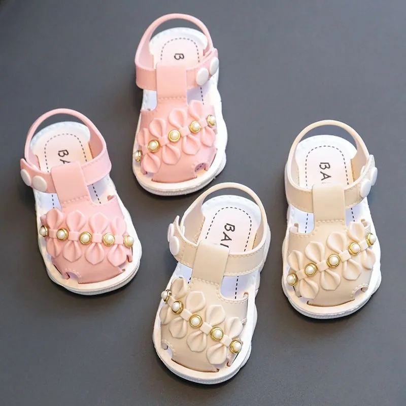Kleinkind Mädchen Geschlossene Sandalen Weiche PVC Sohle Schmetterling Schleife Künstliche Perle Prinzessin Schuhe 0-3 Jahre Baby