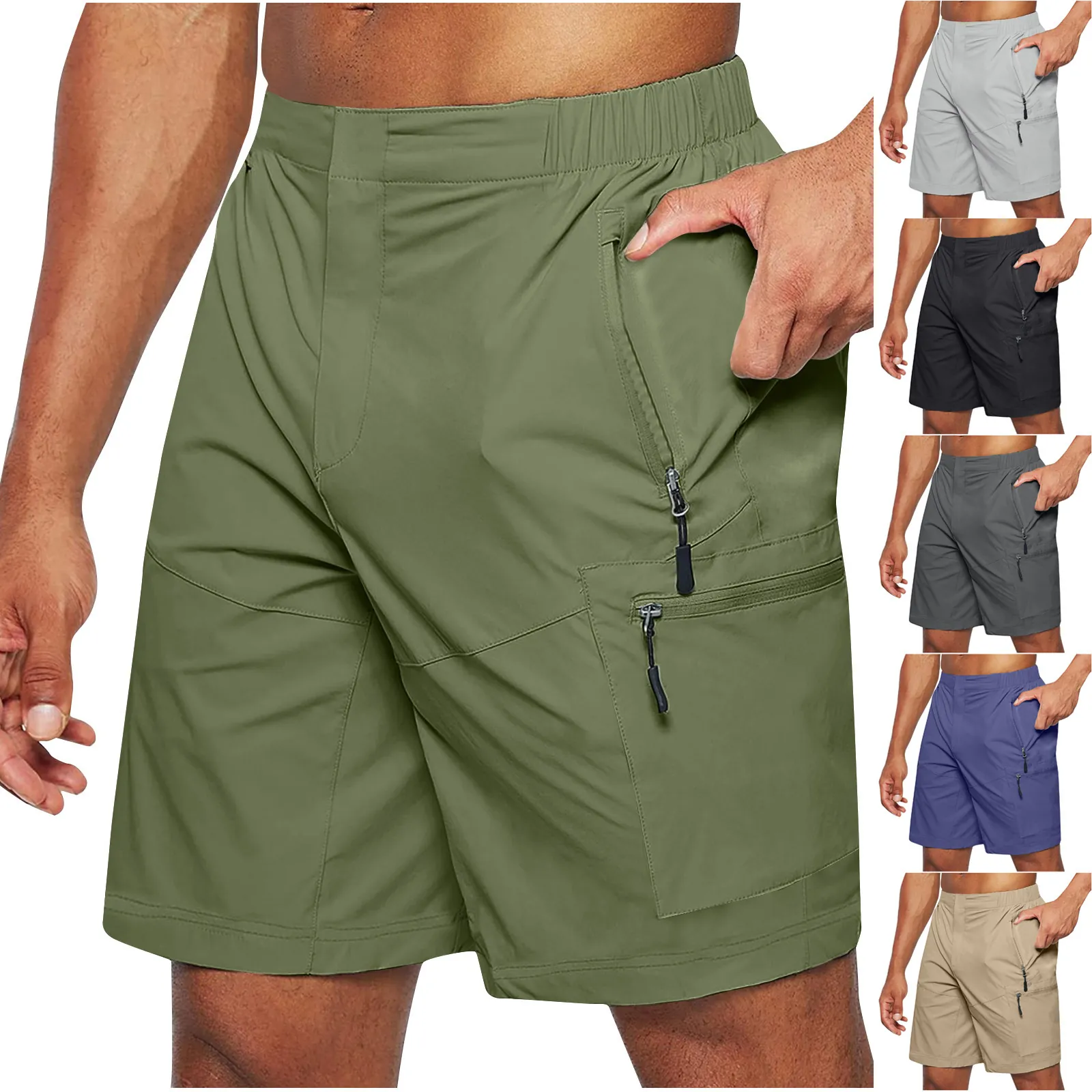 Men's Outdoor Cargo Shorts Multi-Pocket Zip Fly Elastic Waist Quick Dry Breathable Woven Summer Hiking Shorts Bottom