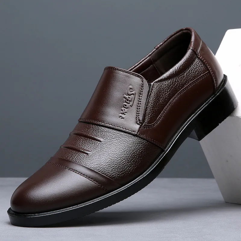 Men's Genuine Leather Business Shoes Cap-Toe Breathable Soft Sole Oxford Loafers For Office Wedding Formal Casual Shoes