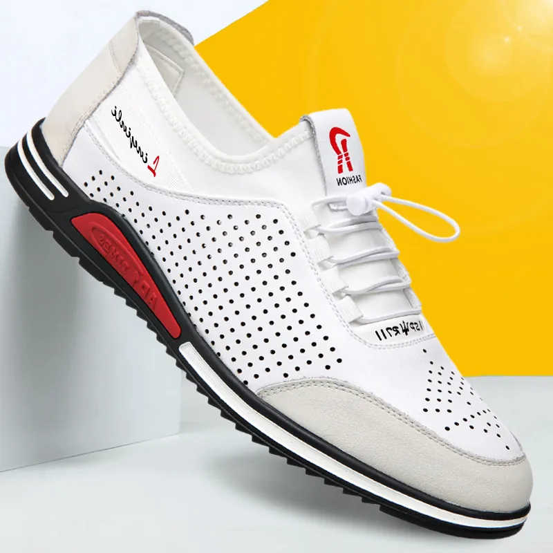 Sneakers Sportive Casual da Uomo Traspiranti con Design Intagliato Rialzo Interno Pelle Riciclata Suola in Gomma Antiscivolo Scarpe alla Moda