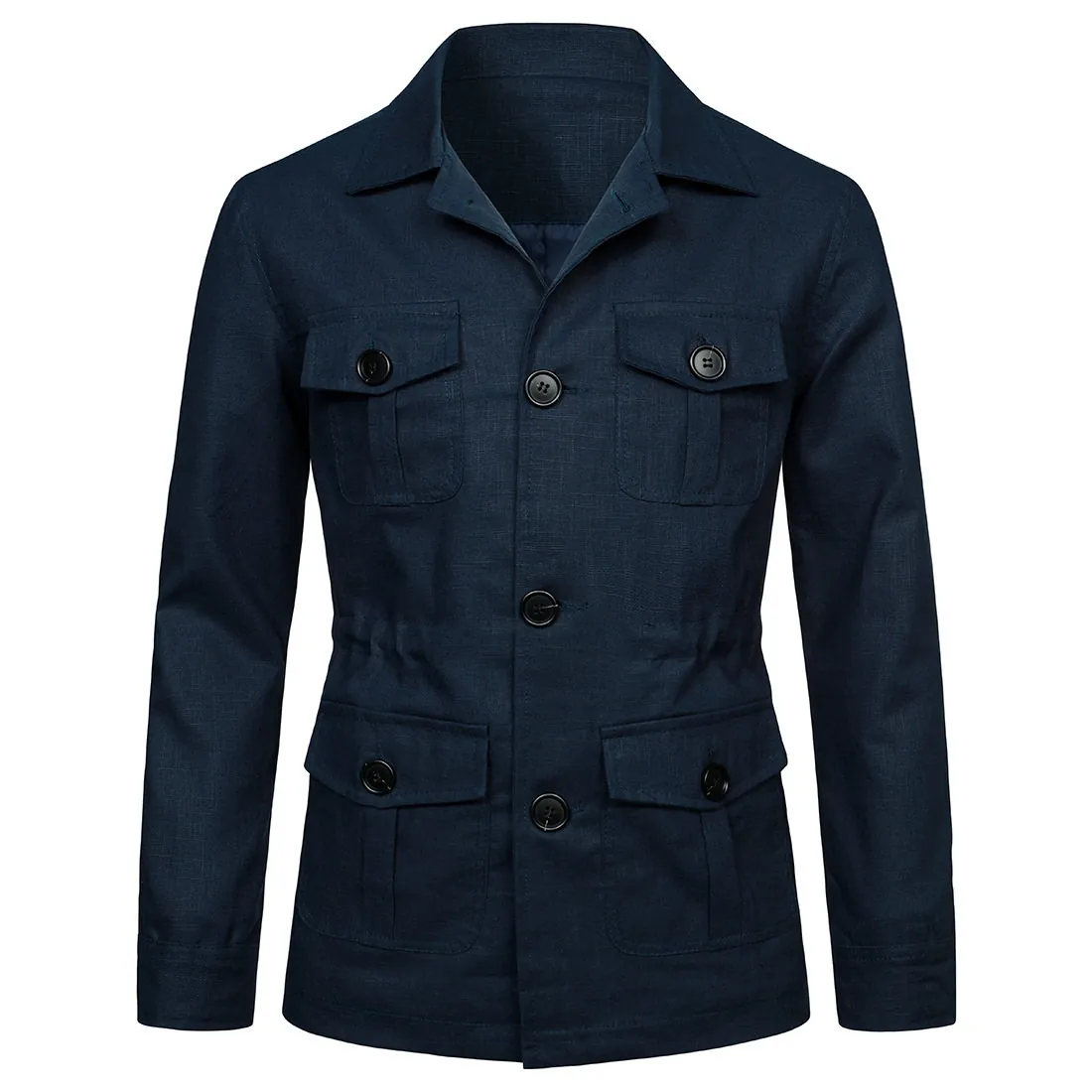 Chaqueta Workwear de Lino Vintage para Hombre Multibolsillo Estilo Británico Casual Solapa Top Botonadura Sencilla Safari