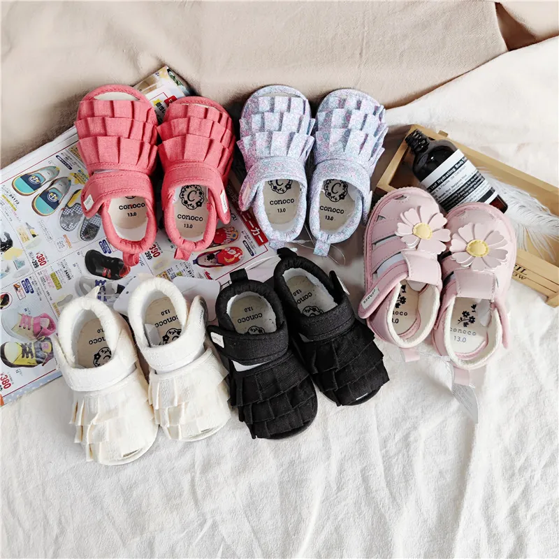 CONOCO Kleinkind Mädchen Prinzessin Sandalen Weiche Sohle Lauflernschuhe Rüschen Peep Toe Sommer Leinwand Baby Sandalen