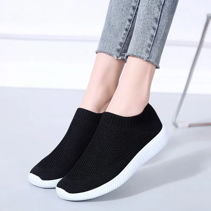 Damen Flyknit Socken-Sneaker Slip-on Mesh Atmungsaktiv Komfortabel Casual Loafer Flache Schuhe Für Tägliches Gehen Leichtgewicht