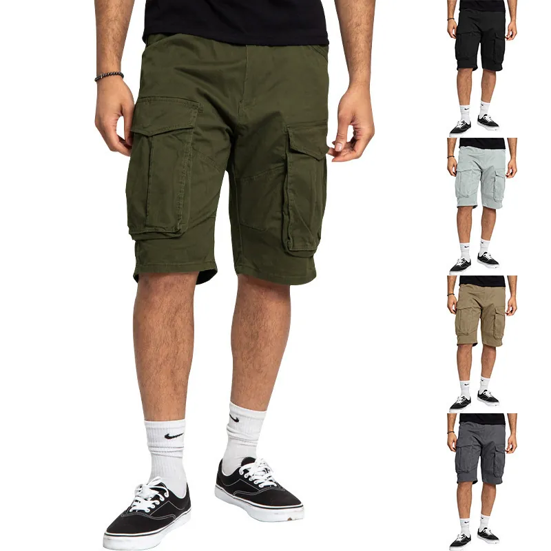 Pantaloncini Cargo da Uomo All'aperto Multi-Tasca Casual Vestibilità Larga in Misto Cotone Pantaloncini da Lavoro per Uomo Estate Tinta Unita Pantaloncini Tattici