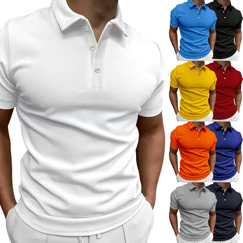 Men Casual Polyester Short Sleeve Polo Shirt Slim Fit Solid Color Lapel T-Shirt Summer Breathable Top Fashion Clothing