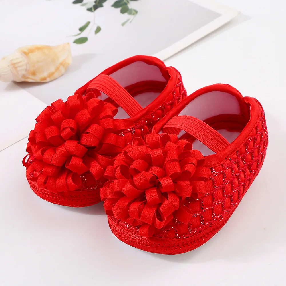 Chaussures Princesse Bébé Fille Nouveau-né Semelle Souple Premiers Pas Avec Fleur en Ruban 3D Nœud Pour Cadeau De Fête D'anniversaire