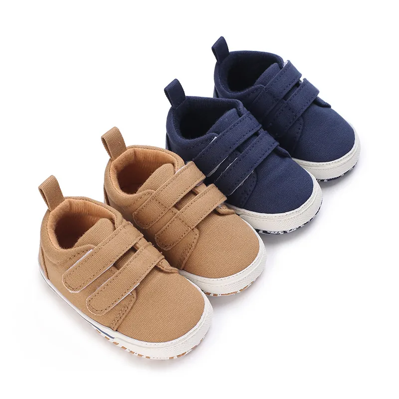 Baby Boys Canvas First Walkers Soft Sole Anti-Slip Casual Infant Sneakers With Hook And Loop Closure Toddler Walking Shoes