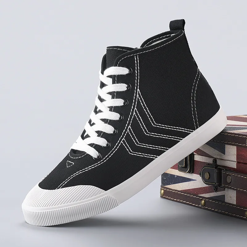 Scarpe da Donna in Tela a Taglio Alto Stile Coreano a Quadri Stringate Suola in Gomma Vulcanizzata Sneakers Casual Quotidiane