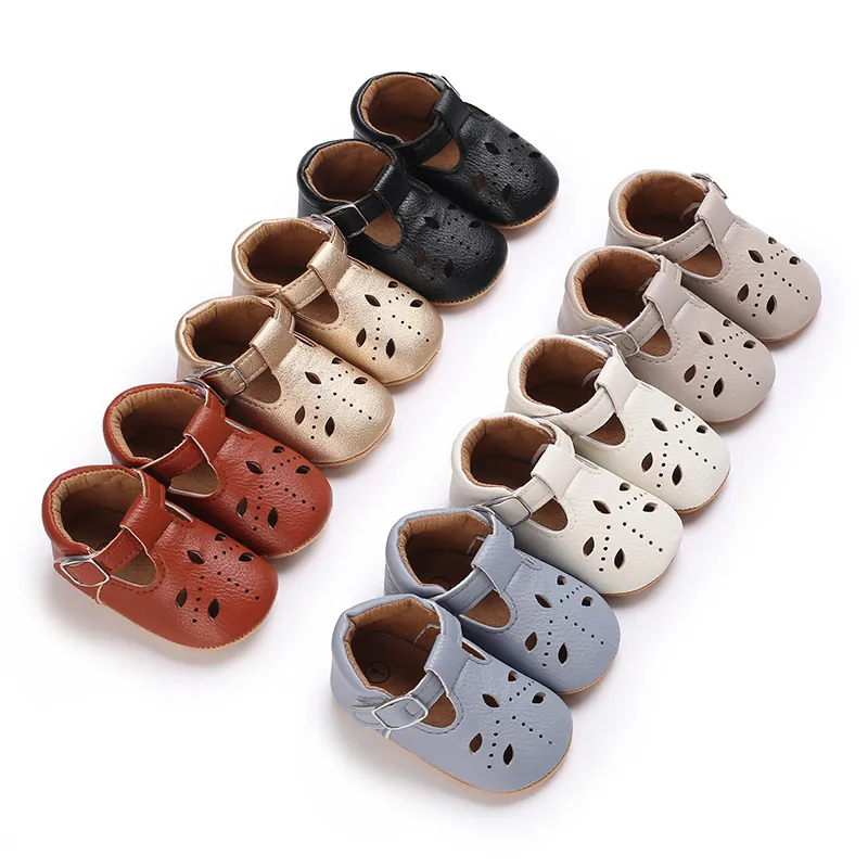 Klassische Baby Mädchen Prinzessin Schuhe PU Leder Durchbrochene T-Riemen Mary Jane Weiche Sohle Rutschfeste Lauflernschuhe