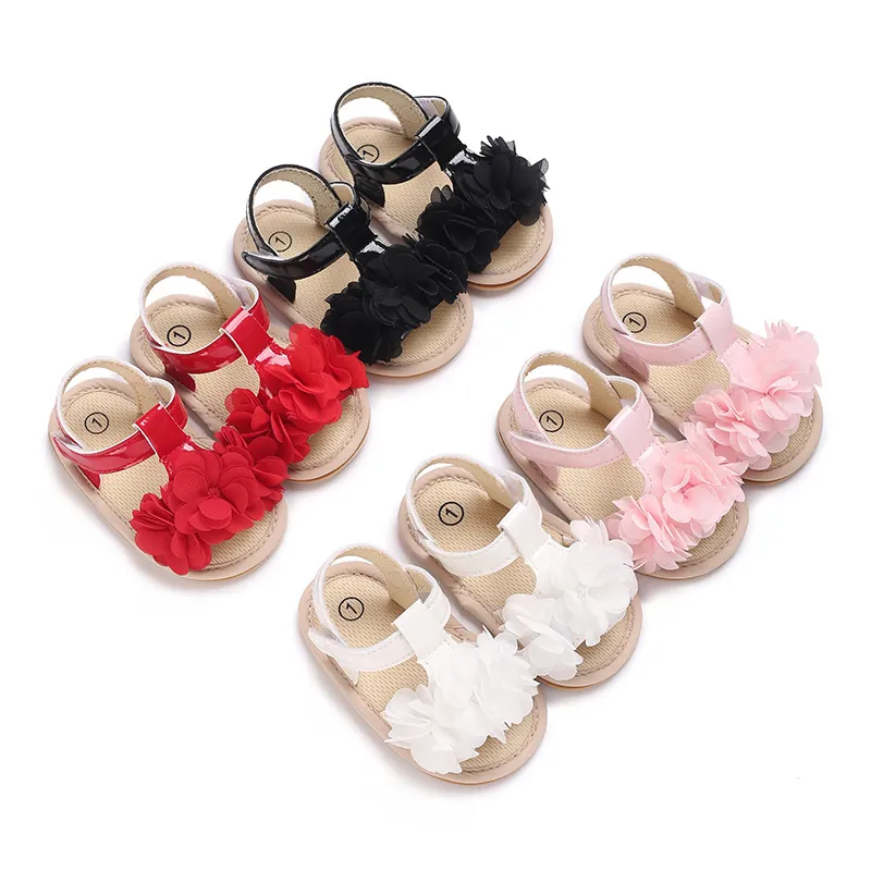 Sandalias de Princesa para Bebé Suela Blanda Primeros Pasos Con Decoración Floral 3D Zapatos de Verano Transpirables para Recién Nacidos
