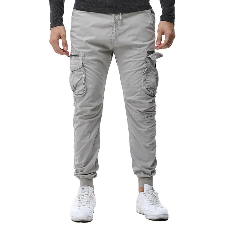 Men's Cargo Pants Cotton Blend Multi Pocket Drawstring Joggers Straight Leg Trousers Casual Urban Fashion Bottoms