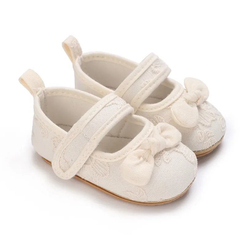 Zapatos de Princesa para Bebé Bordado Floral Lazo Suela Blanda Algodón Primeros Pasos Zapatos Transpirables para Bebé Albaricoque