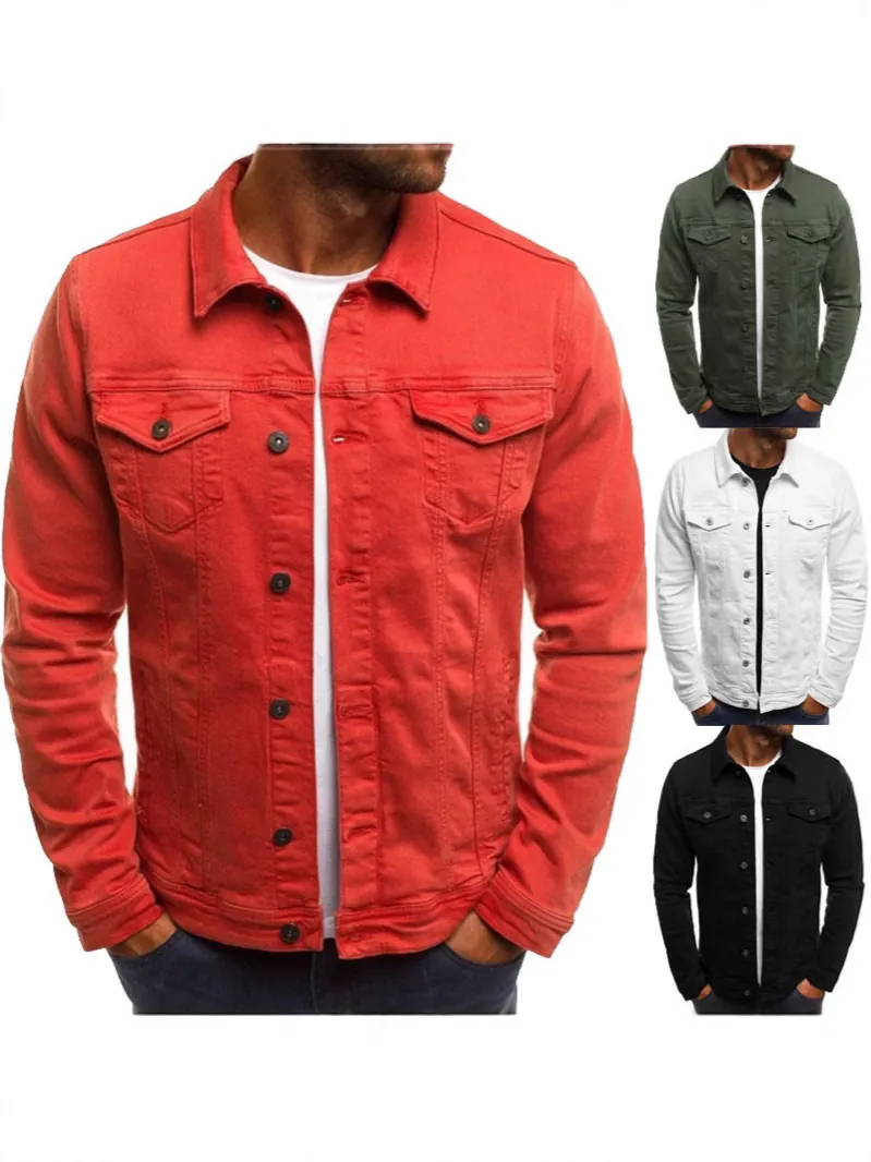 Heren Casual Katoen Denim Jas Multi Pocket Workwear Revers Knoop Jas Bovenkleding Winddicht Effen Kleur Mode Heren Top