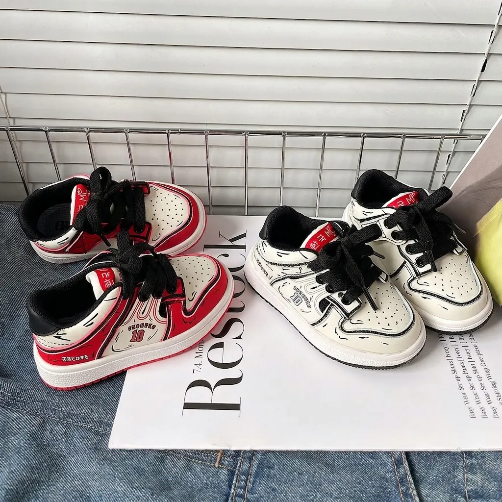 Scarpe Primi Passi Stile Comic 2D Tema Anime Suola Morbida Sneakers in Pelle Microfibra per Bambini Bambine Scarpe da Skate