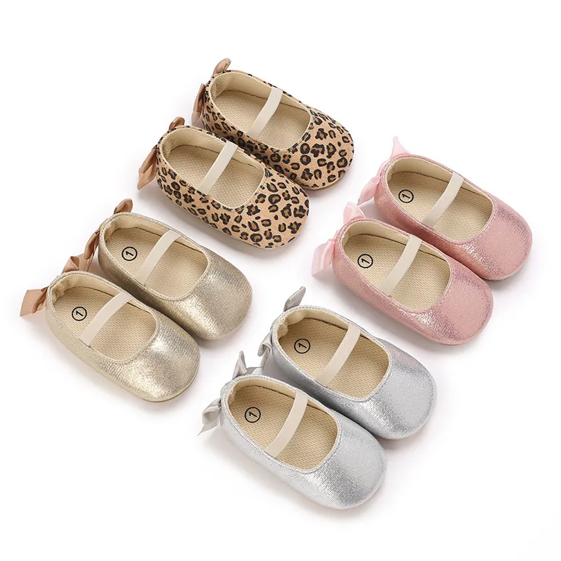Baby Girls Mary Jane Prewalker Shoes Glitter Bowknot Lace Soft Silicone Sole Anti-slip Infant First Walker Shoes for 0-1 Year