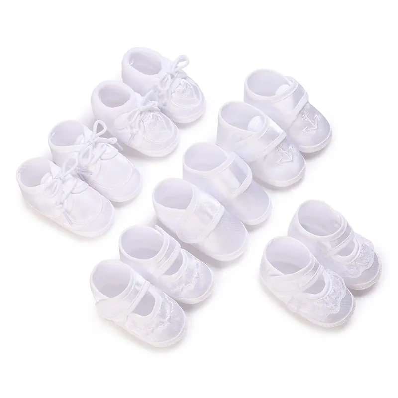 Säugling Baby Jungen Mädchen Taufschuhe Weiß Baumwolle Weiche Sohle Lauflernschuhe Mit Spitze Herz Stickerei Taufe Formelle Schuhe