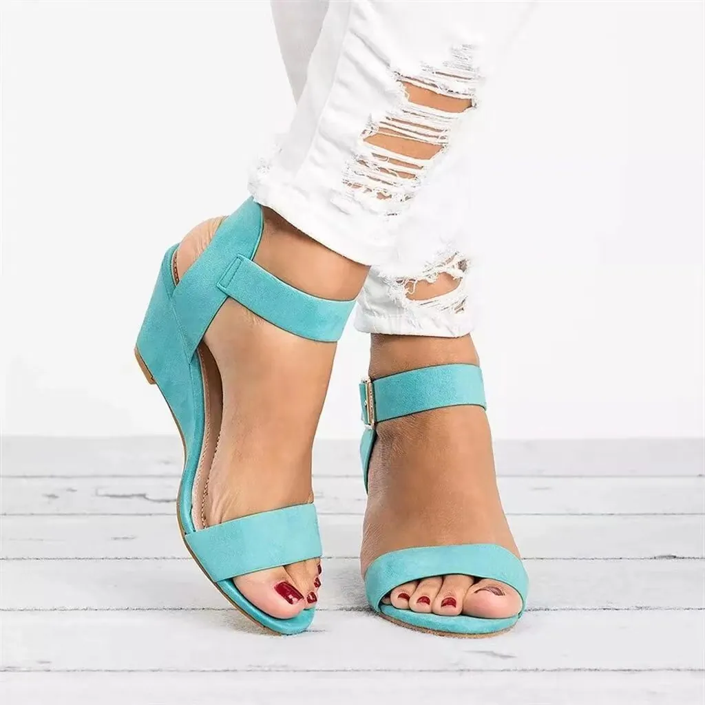 Women Wedge Sandals Summer Fashion Open Toe Ankle Buckle Strap Roman Sandals Large Size Casual Daily Platform Sandals