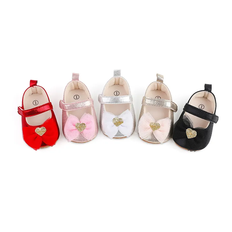 Baby Mädchen Prinzessinnen Schuhe Kleinkinder Erstlingsschuhe Weiche Sohle Schleife Herz Pailletten Netz Kleinkinderschuhe Für 0-1 Jahr
