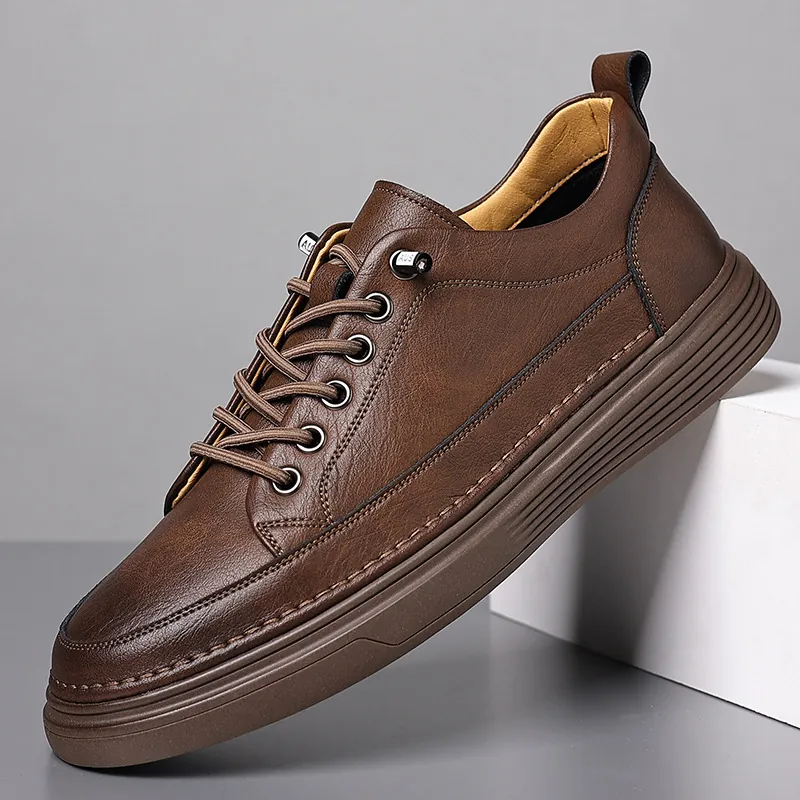 Zapatos de Cuero Informales Retro para Hombre Estilo Coreano Mocasines Transpirables Cuero Regenerado Zapatillas de Skate