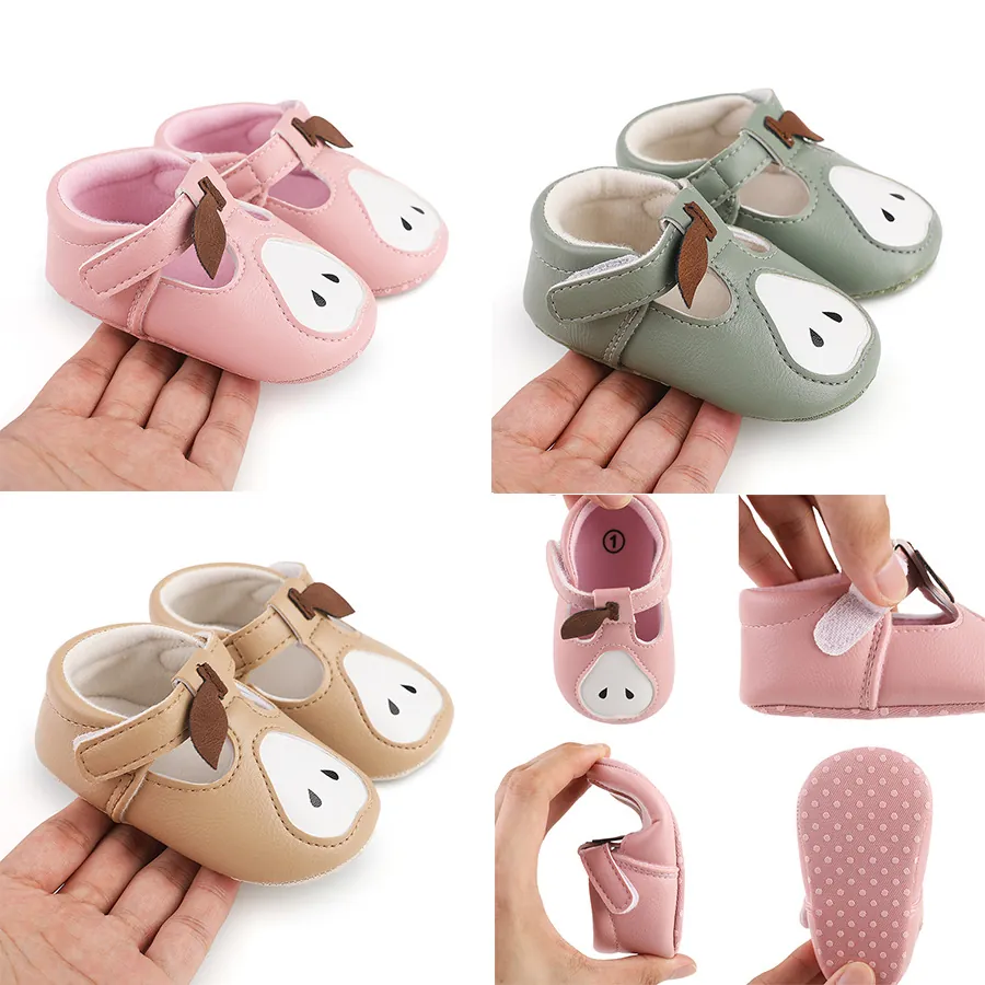 Zapatos de Premarcha para Bebé Niña Pera de Dibujos Animados Cuero PU Suave Suela de Goma Antideslizante Princesa Primeros Pasos Zapatos para Bebé
