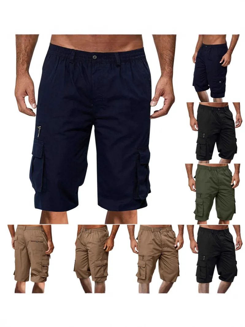 Men's Cargo Shorts Multi-Pocket Loose Fit Outdoor Casual Summer Sports Shorts Knee Length Polyester Breathable Work Pants